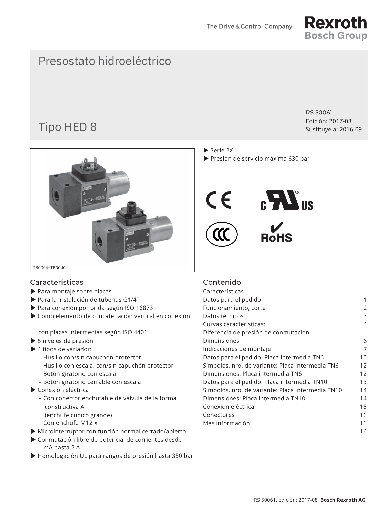 Portada catálogo bosh rexroth presostatos hidráulicos RS 50061