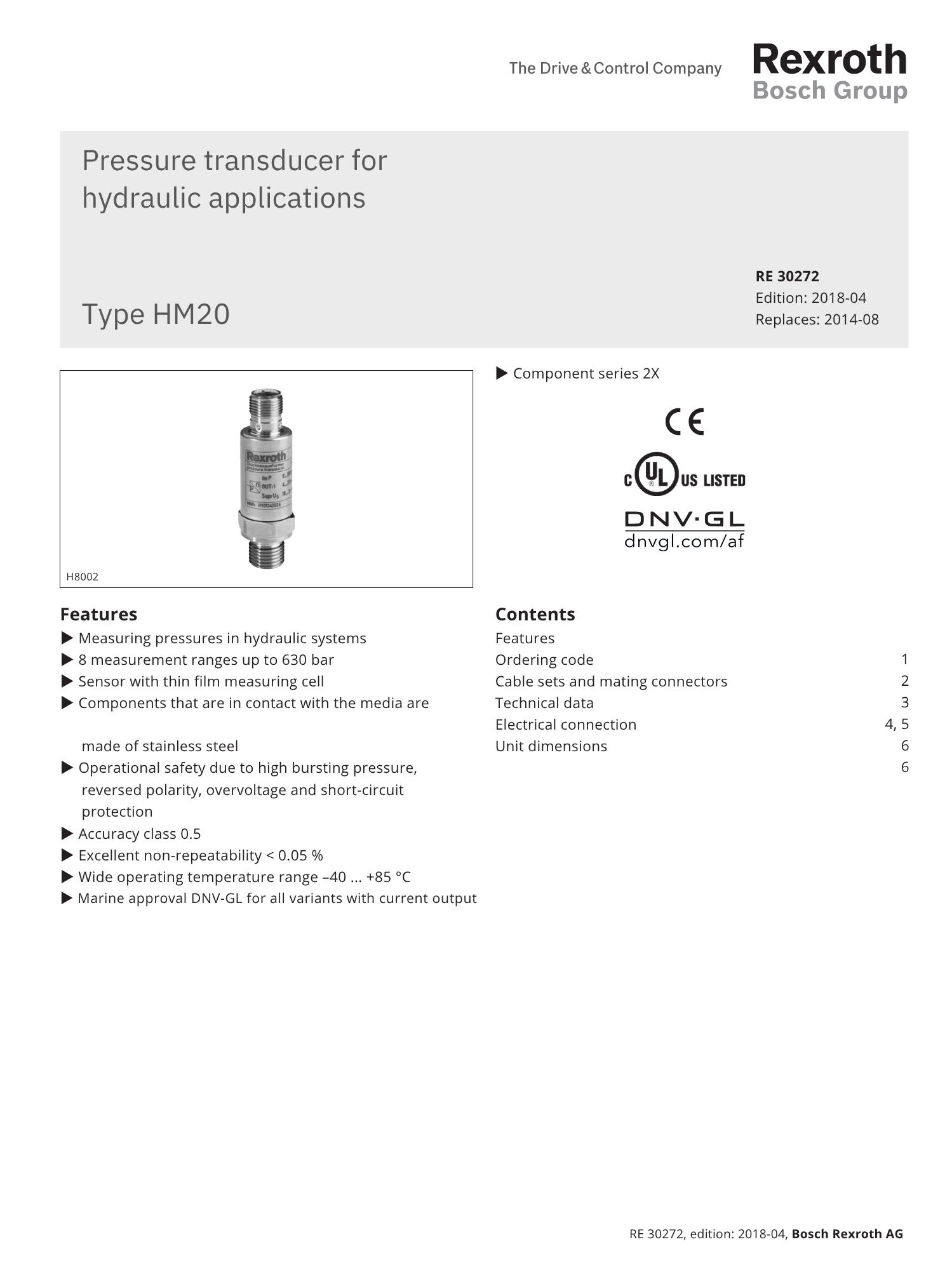 Portada catálogo bosch rexroth sensores de presión transductor RE 30272