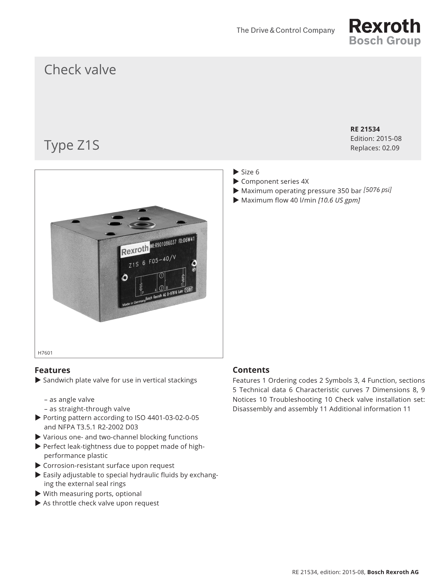 Portada catálogo bosch rexroth válvulas antirretorno RE 21534