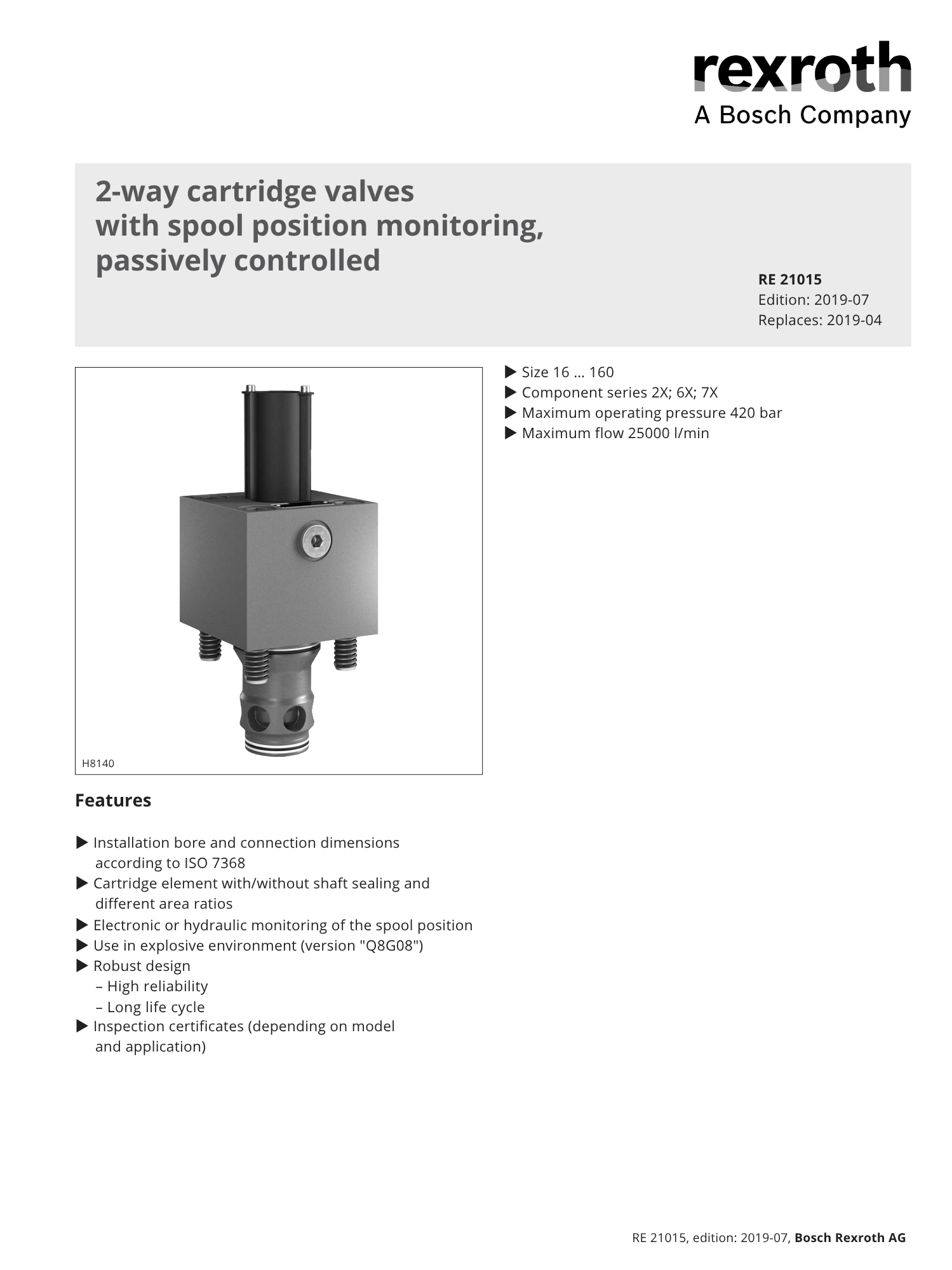 Portada catálogo bosch rexroth válvulas cartucho hidráulicas RE 21015