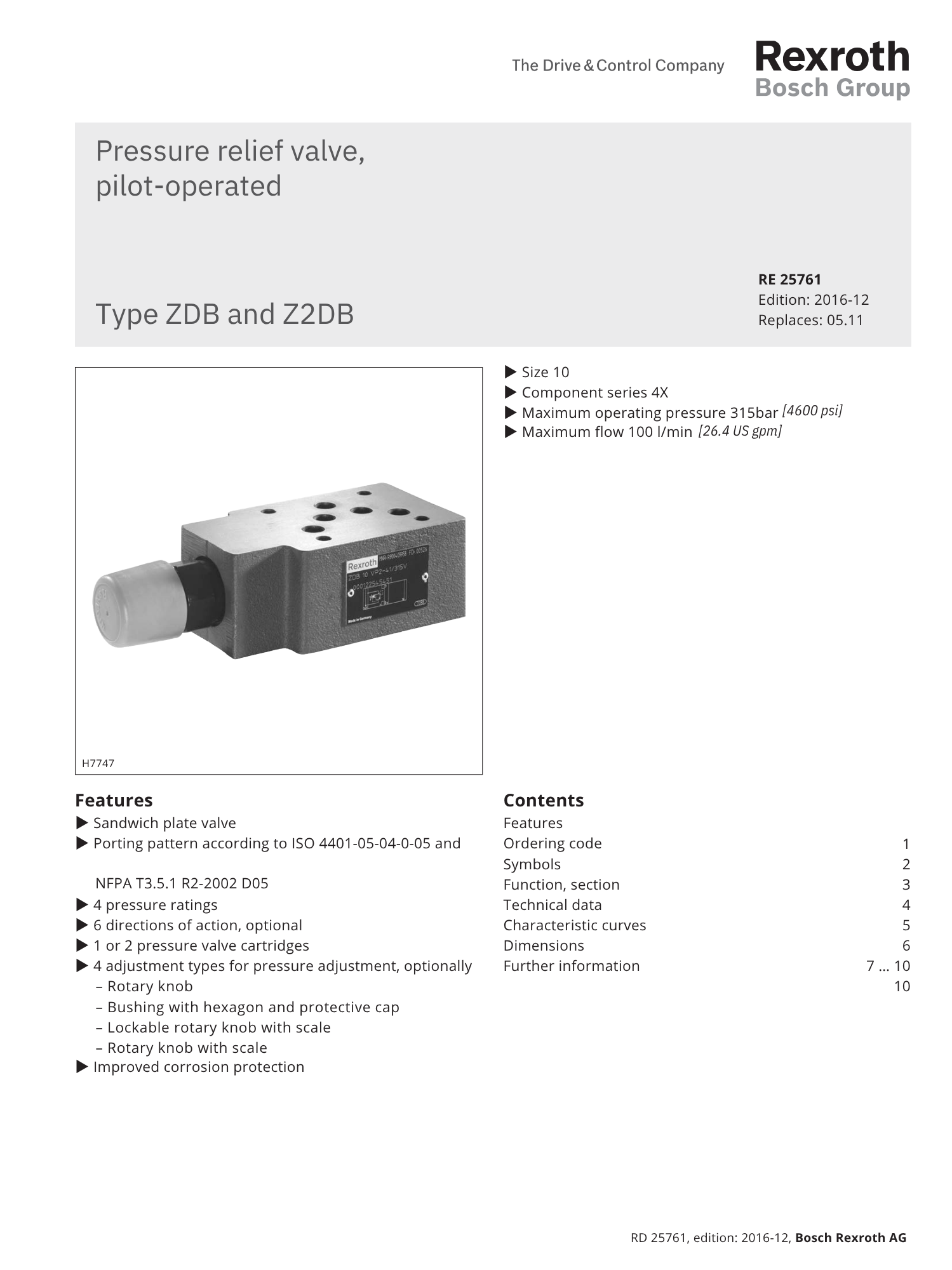 Portada catálogo bosch rexroth válvulas control de presión pilotadas RE 25761