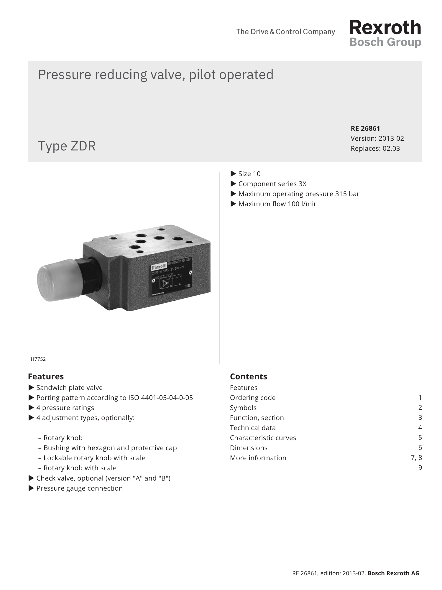 Portada catálogo bosch rexroth válvulas control de presión pilotadas RE 26861