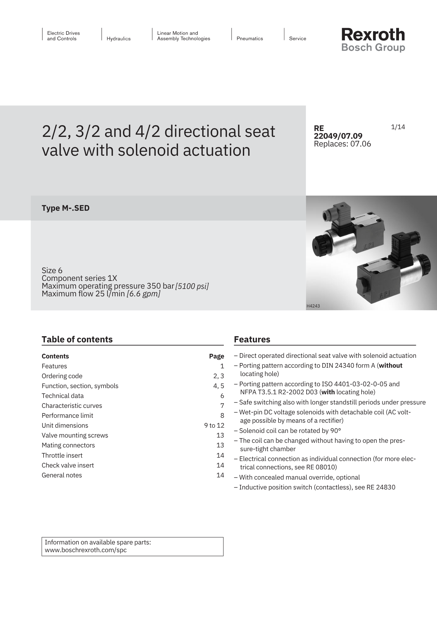 Portada catálogo bosch rexroth Válvulas control de presión RE 22049