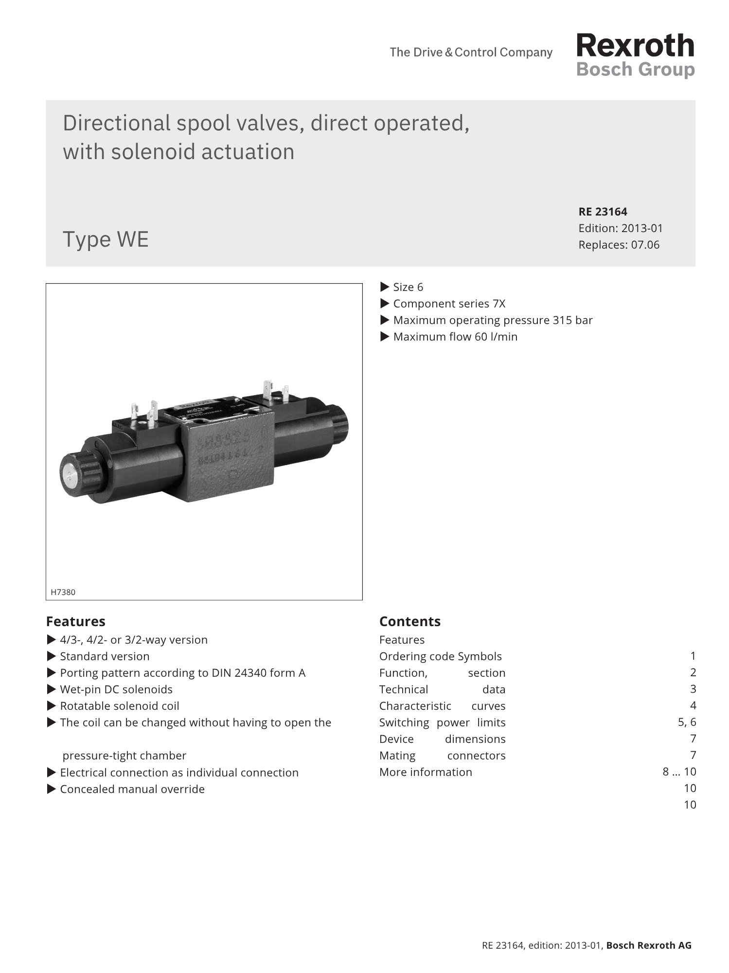 Portada catálogo bosch rexroth válvulas control de presión RE 23164