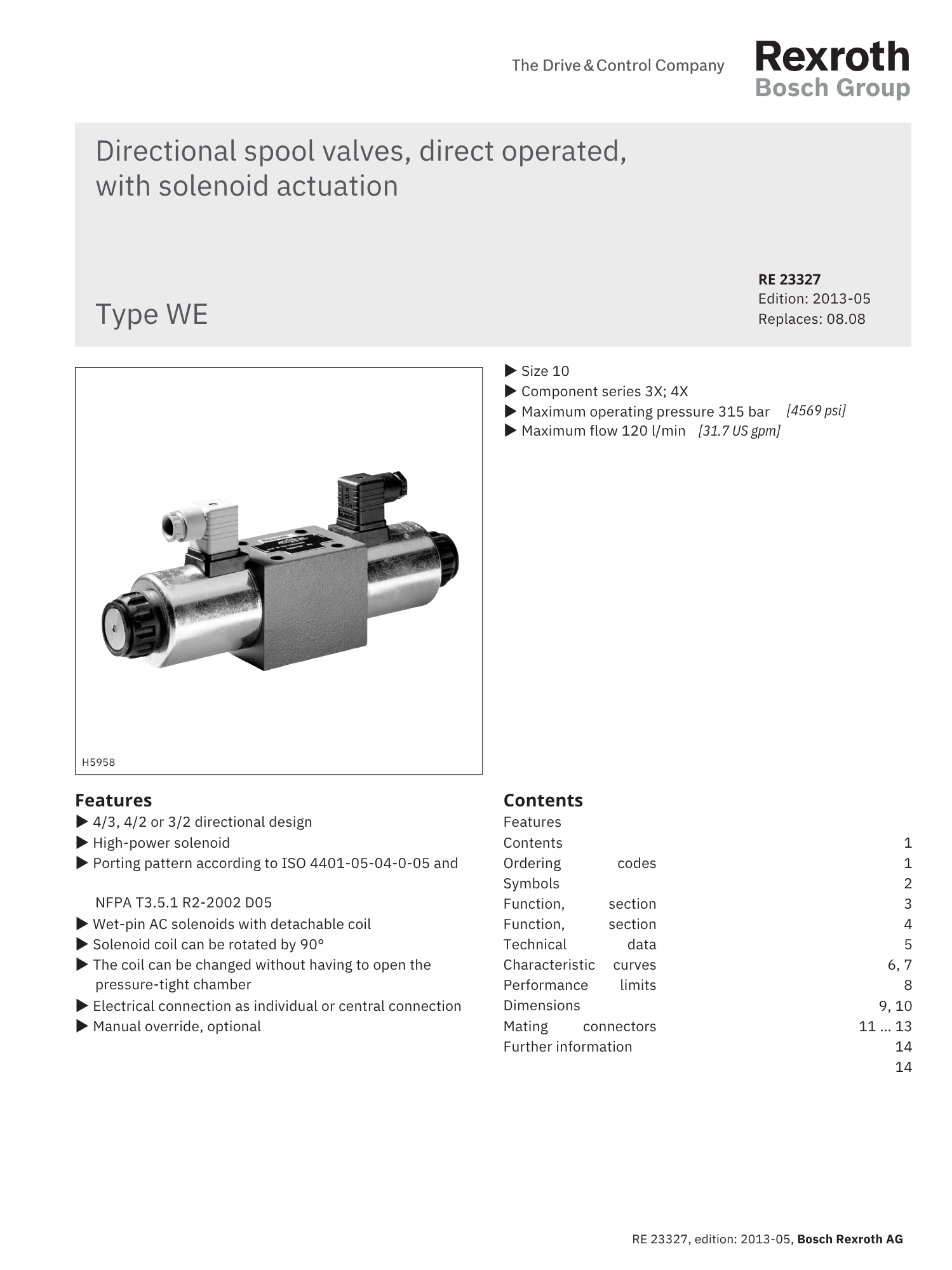 Portada catálogo bosch rexroth válvulas control de presión RE 23327