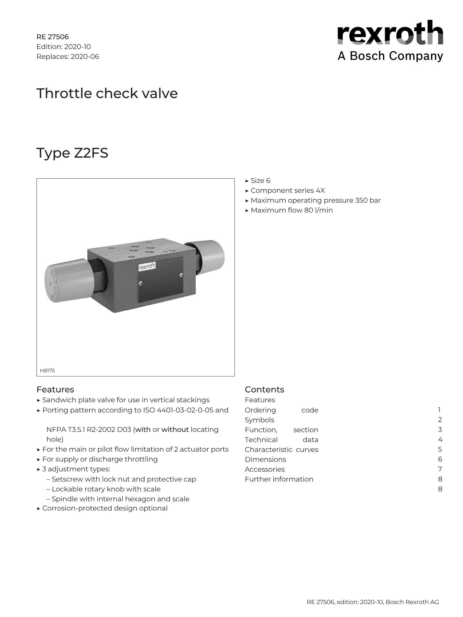 Portada catálogo bosch rexroth válvulas control de presión RE 27506