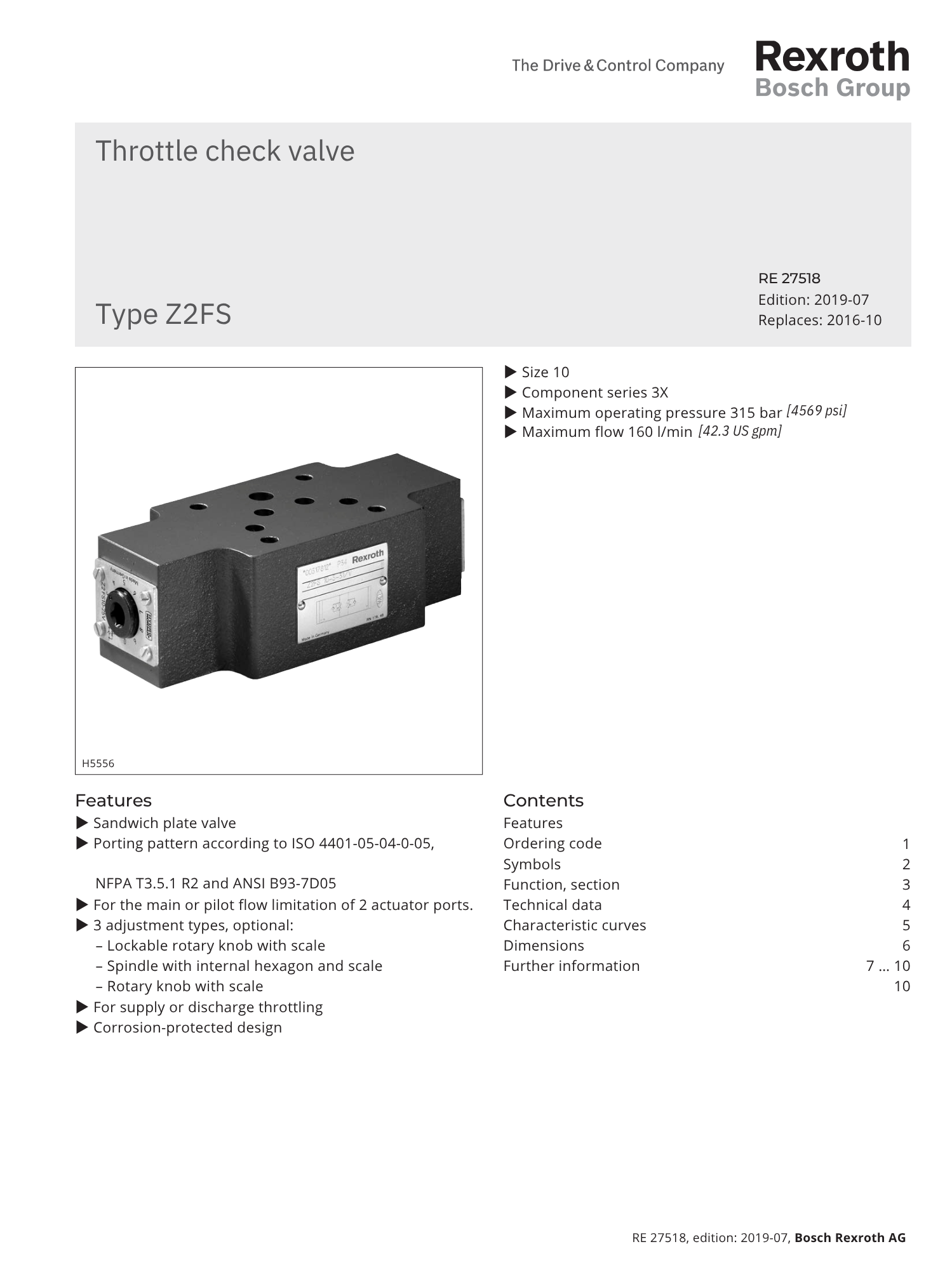 Portada catálogo bosch rexroth válvulas control de presión RE 27518