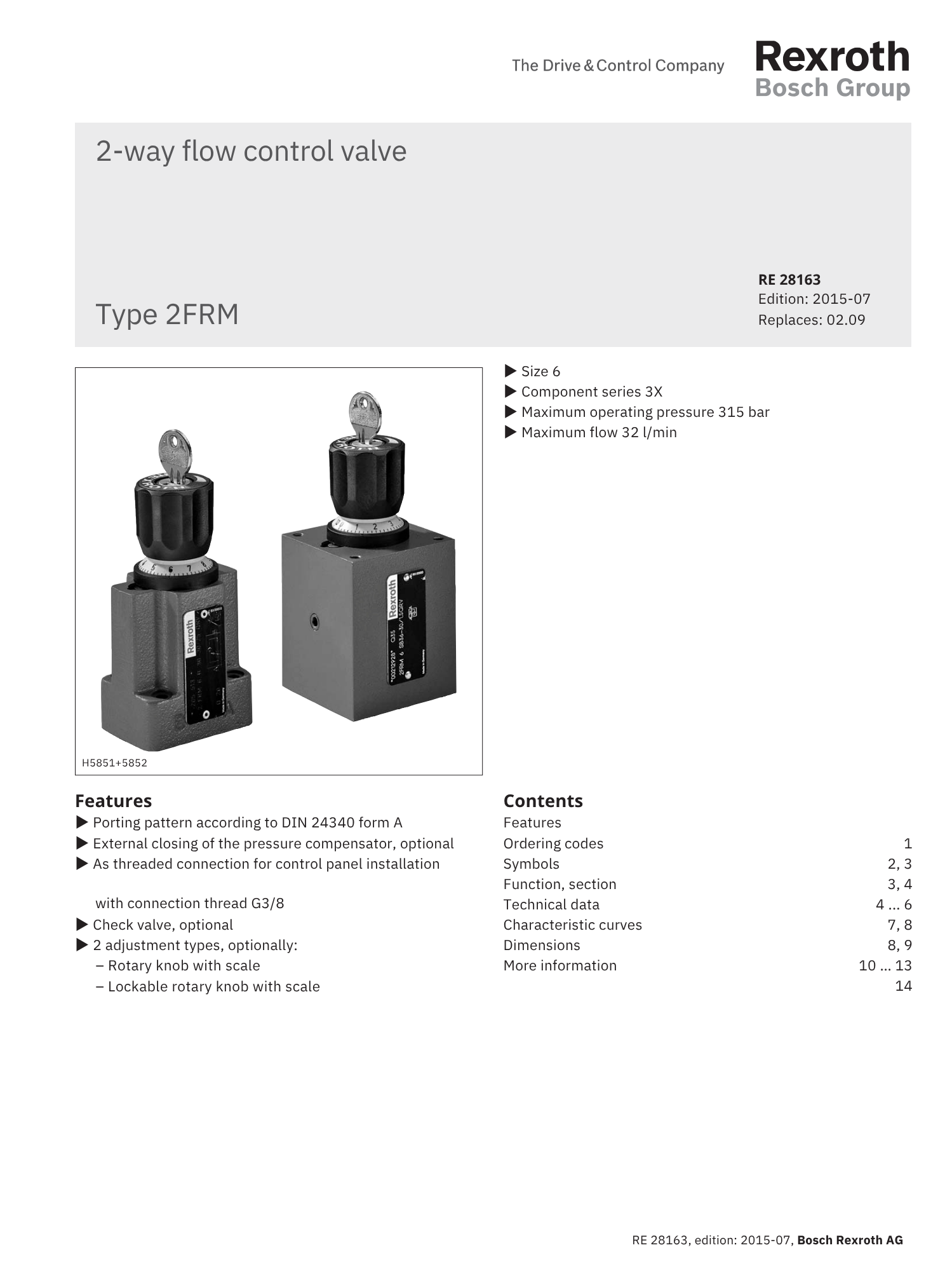 Portada catálogo bosch rexroth válvulas regulación de caudal RE 28163