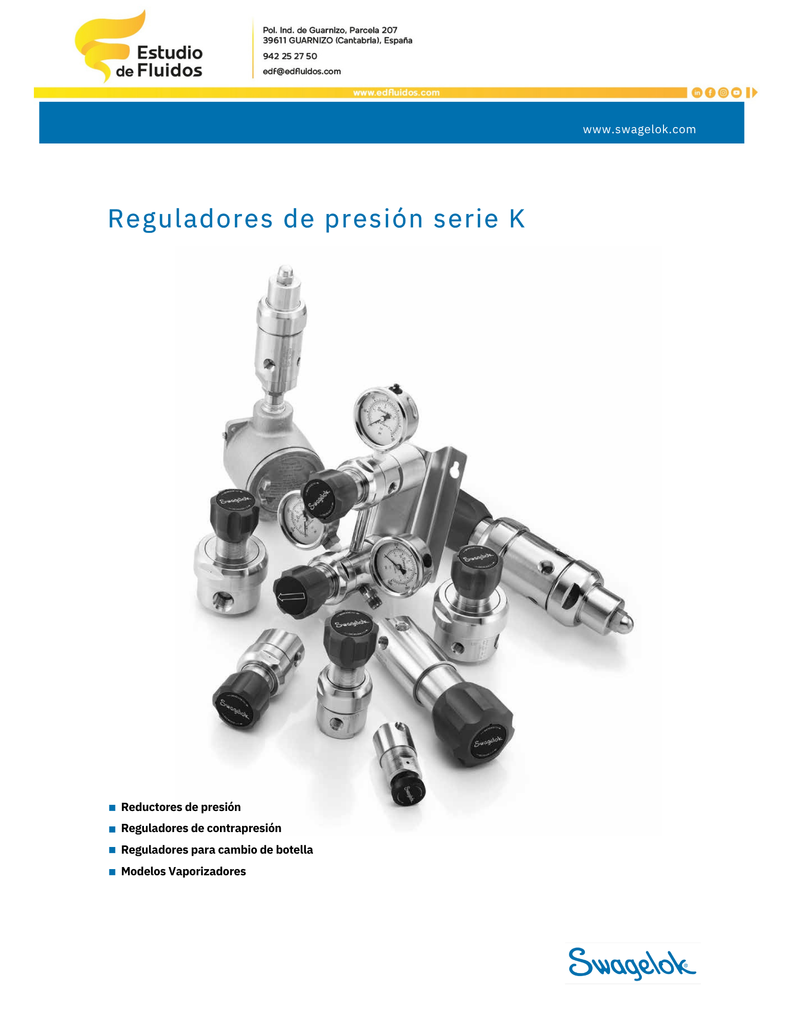 Portada catálogo swagelok reguladores presión serie K